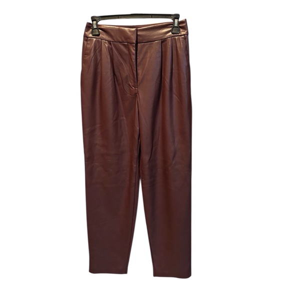 Express Super High Waisted Ankle Pleated Faux Leather Pants Burgundy 2R NWT - Picture 1 of 8